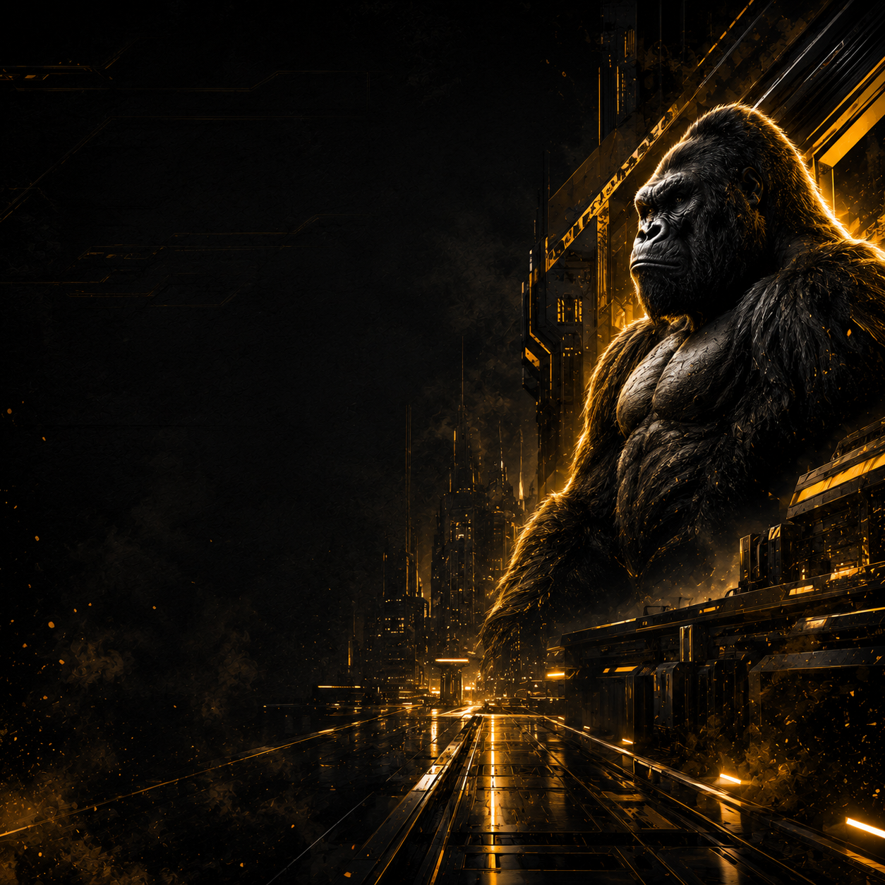 Black and gold King Kong city visual